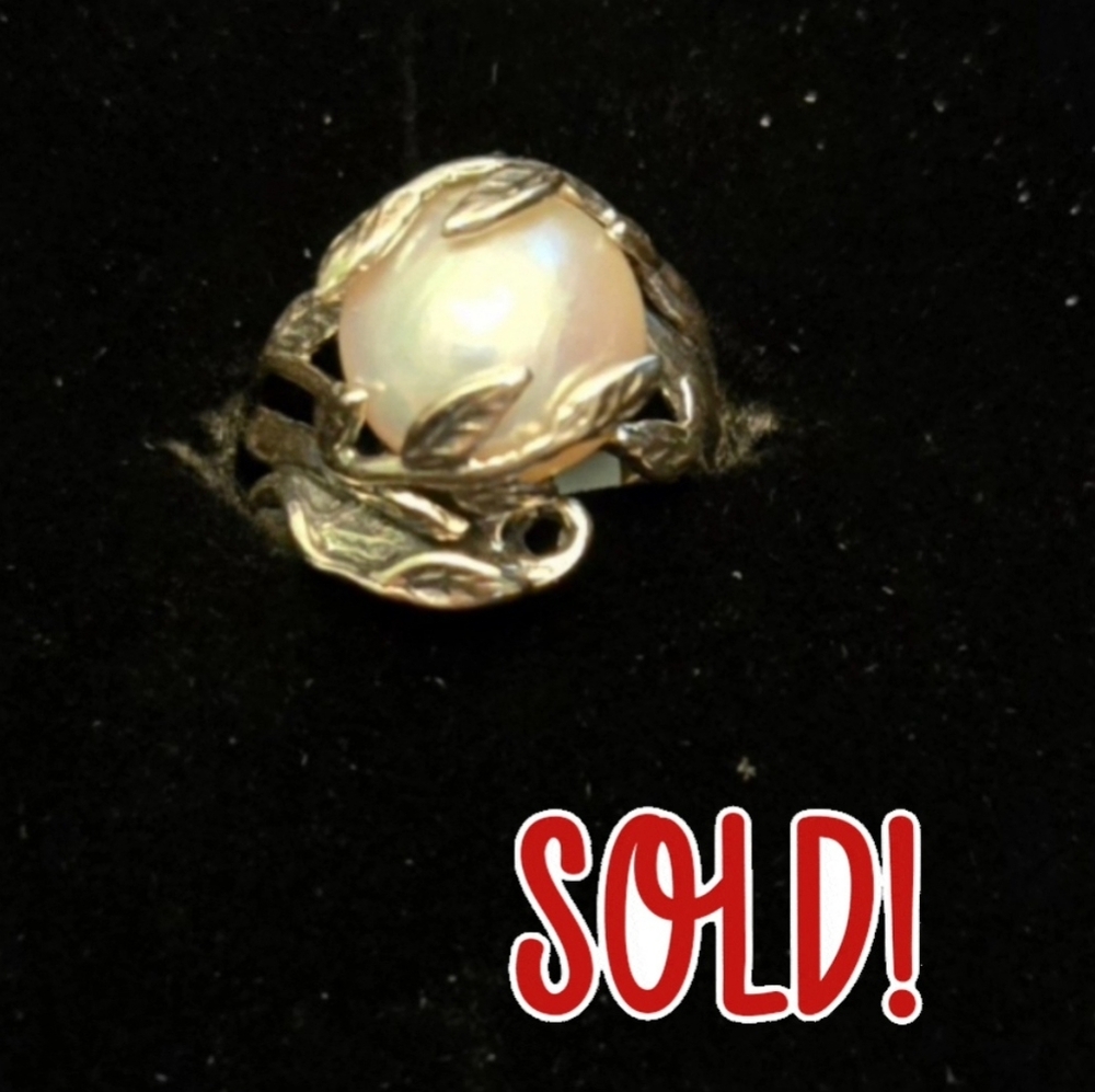 NWOT STERLING SILVER WHITE PEARL LEAVES OVERLAY RING SZ 7